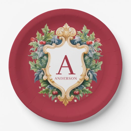 クリスマスエレガントモノグラム文字 ペーパープレート (正面)