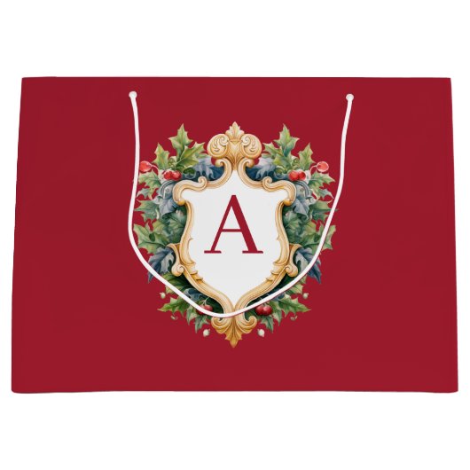 クリスマスエレガントモノグラム文字 ラージペーパーバッグ (正面)