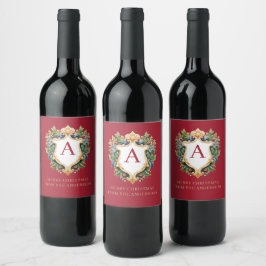 クリスマスエレガントモノグラム文字 ワインラベル