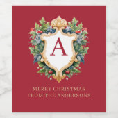 クリスマスエレガントモノグラム文字 ワインラベル (シングルラベル)