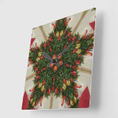 クリスマスエレガントリースレッドグリーンカレイドスコピック スクエア壁時計 (傾斜)