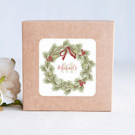 クリスマスエレガントリースレッドホリーモノグラム スクエアシール