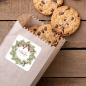 クリスマスエレガントリースレッドホリーモノグラム スクエアシール