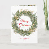 クリスマスエレガントレッドグリーンリースホリデー カード (正面)
