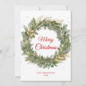 クリスマスエレガントレッドグリーン植物学リース シーズンカード (正面)