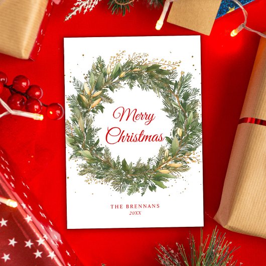クリスマスエレガントレッドグリーン植物学リース シーズンカード