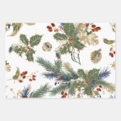 クリスマスエレガントレッド金ゴールドポインセティアスエバーグリーン ラッピングペーパーシート (正面3)