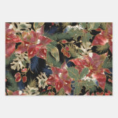 クリスマスエレガントレッド金ゴールドポインセティアスエバーグリーン ラッピングペーパーシート (正面2)