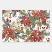 クリスマスエレガントレッド金ゴールドポインセティアスエバーグリーン ラッピングペーパーシート (正面)