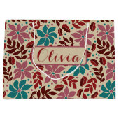 クリスマスエレガントヴィンテージフローラ名前をカスタムする ラージペーパーバッグ (正面)