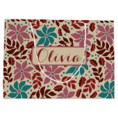 クリスマスエレガントヴィンテージフローラ名前をカスタムする ラージペーパーバッグ (裏面)