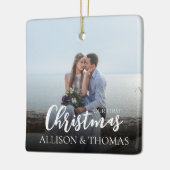 クリスマスエレガント写真Mr.and Mrs.シンプル Christmas セラミックオーナメント (左)