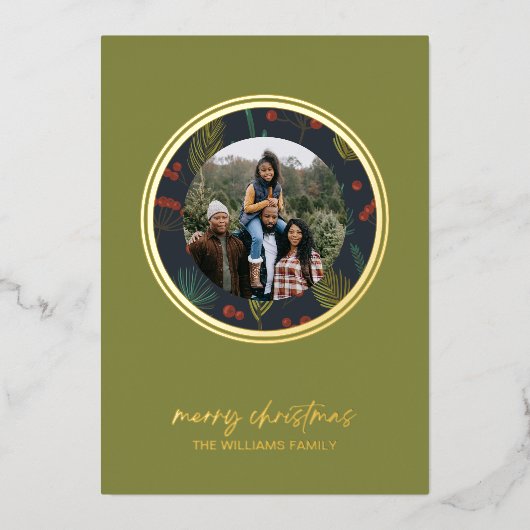 クリスマスエレガント冬季の緑 箔シーズンカード (正面)