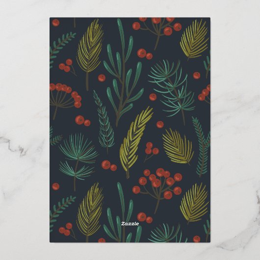 クリスマスエレガント冬季の緑 箔シーズンカード (裏面)