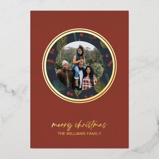 クリスマスエレガント冬季の緑 箔シーズンカード (正面)