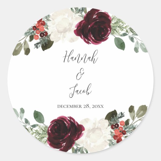 クリスマスエレガント冬季結婚式のお願い ラウンドシール (正面)