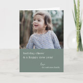 クリスマスエレガント応援 |グレイシッシュグリーン写真シック シーズンカード (正面)