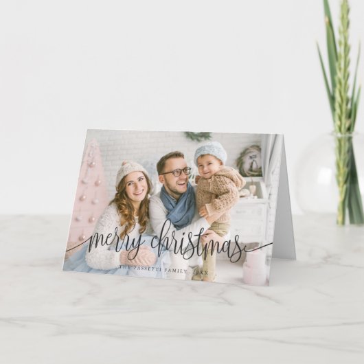 クリスマスエレガント文字フォトグリーティングカード | ブラック シーズンカード (正面)