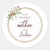 クリスマスエレガント最愛の母金ゴールドと緑 ラウンドシール (正面)