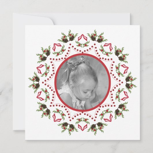 クリスマスエレガント植物系ピネコーンホリーベリー シーズンカード (正面)