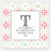 クリスマスエレガント赤と緑の差出人住所 スクエアシール (正面)