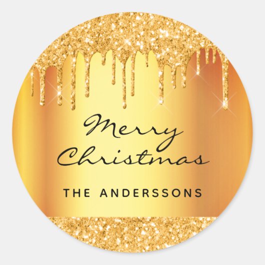 クリスマスエレガント金ゴールドグリッター名グラマラス ラウンドシール (正面)