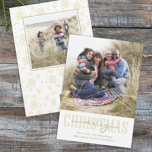 クリスマスエレガント金ゴールドフローラ休日2枚の写真 シーズンカード