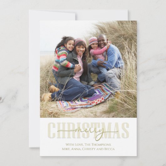 クリスマスエレガント金ゴールドフローラ休日2枚の写真 シーズンカード (正面)