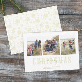 クリスマスエレガント金ゴールドフローラ休日3写真 シーズンカード