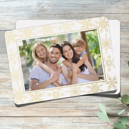 クリスマスエレガント金ゴールドホリデーシンプルスノーフレーク 箔シーズンカード