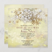 クリスマスエレガント金ゴールド雪片ブライダルシャワー 招待状 (正面/裏面)