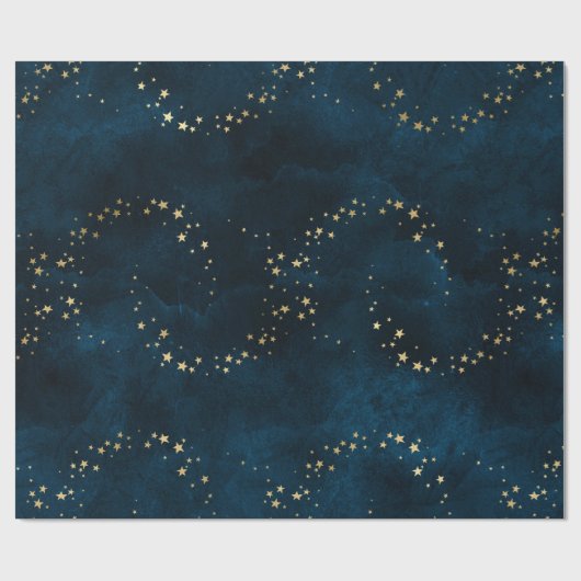 クリスマスエレガント高級金ゴールド星パターンブルーw ラッピングペーパー (フラット)