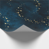 クリスマスエレガント高級金ゴールド星パターンブルーw ラッピングペーパー (角)