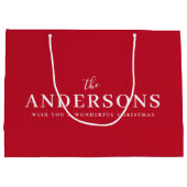 クリスマスエレガント |明るい赤モダンの名スタイリッシュ前 ラージペーパーバッグ (裏面)