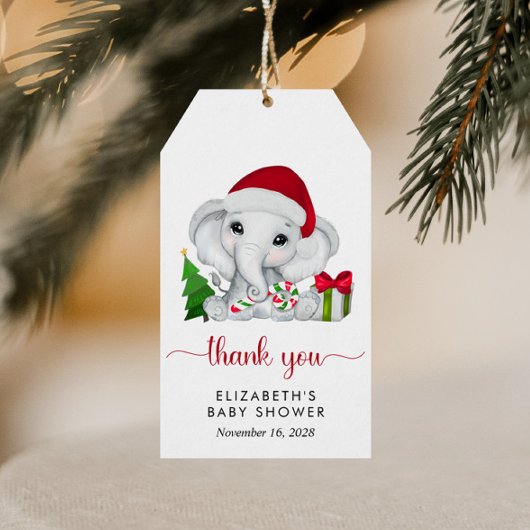 クリスマスエレファントサンタ男の赤ちゃんシャワーサンキュー ギフトタグ