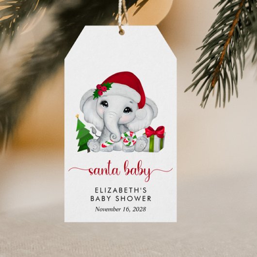 クリスマスエレファントサンタ赤ちゃんシャワーありがとう ギフトタグ
