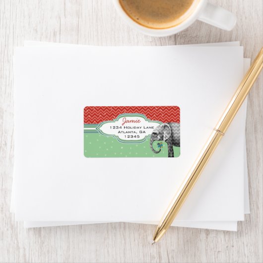 クリスマスエレファントジグザグパターン差出人住所 ラベル (インサイチュ)