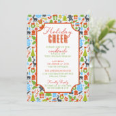 クリスマスエレメンツタイポグラフィホリデー応援パーティー 招待状 (スタンド正面)