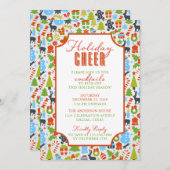 クリスマスエレメンツタイポグラフィホリデー応援パーティー 招待状 (正面/裏面)