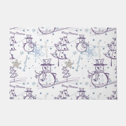クリスマスエレメントウィンター雪だるまスケッチ ドアマット (正面)