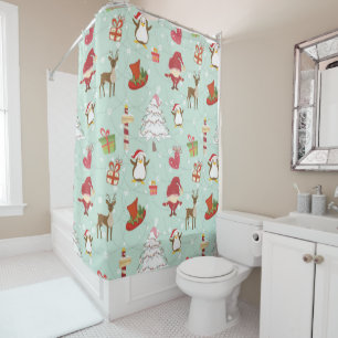 クリスマスエレメントトナカイ小人 シャワーカーテン
