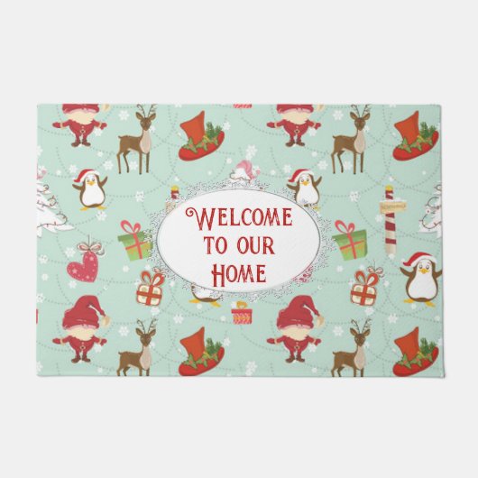 クリスマスエレメントトナカイ小人 ドアマット (正面)