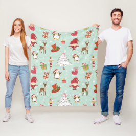 クリスマスエレメントトナカイ小人 フリースブランケット