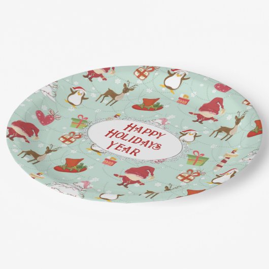 クリスマスエレメントトナカイ小人 ペーパープレート (アングル)