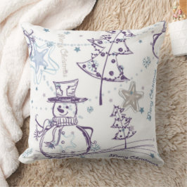 クリスマスエレメント雪だるまスケッチ クッション