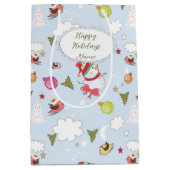 クリスマスエレメント雪だるまパターン ミディアムペーパーバッグ (正面)