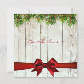 クリスマスエンゲージメントパーティー ツリー、ライト＆リボン 招待状 (裏面)