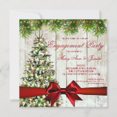 クリスマスエンゲージメントパーティー ツリー、ライト＆リボン 招待状 (正面)