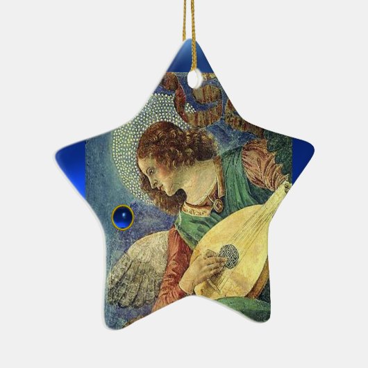 クリスマスエンジェルが音楽ブルージェムストーンスターを作る セラミックオーナメント (右)