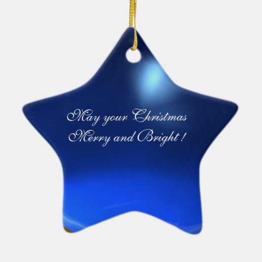 クリスマスエンジェルが音楽ブルージェムストーンスターを作る セラミックオーナメント (裏面)